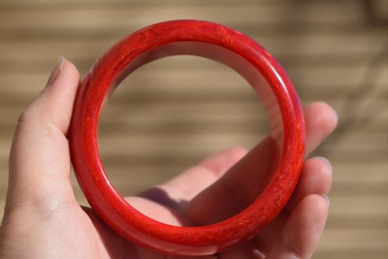 bakelite bracelet vintage red orange yellow marbled firey bangle WOW thick chunky rare Mid Century collectible jewelry image 5