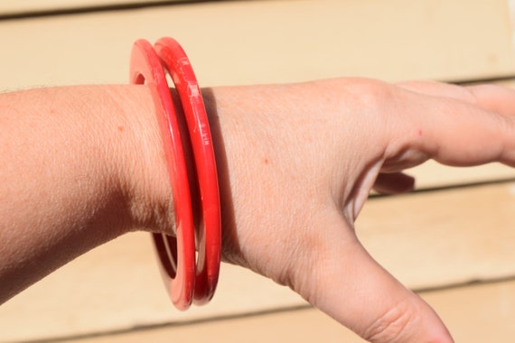 bakelite bracelets vintage bangles watermelon red… - image 5