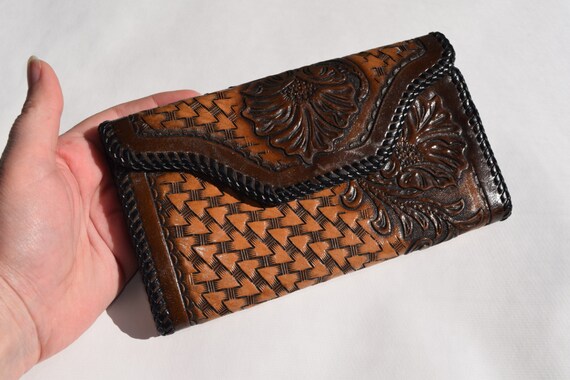 Leather wallet vintage hand tooled leather wallet… - image 3
