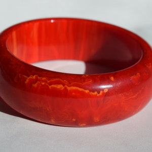 bakelite bracelet vintage red orange yellow marbled firey bangle WOW thick chunky rare Mid Century collectible jewelry image 1