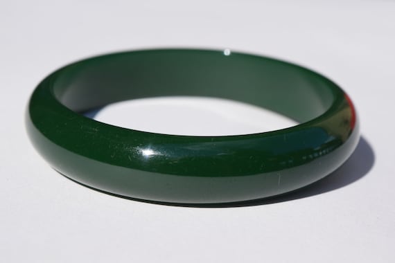 bakelite bracelet vintage green domed bangle deep… - image 1