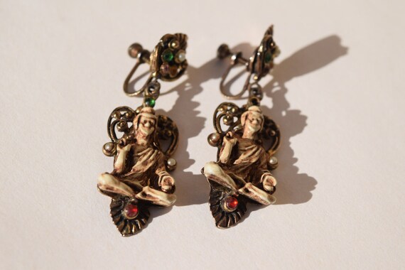 Buddha earrings vintage highly detailed Mid Centu… - image 4