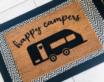 Personalised Happy Campers Caravan Welcome Coir Door Mat Etsy