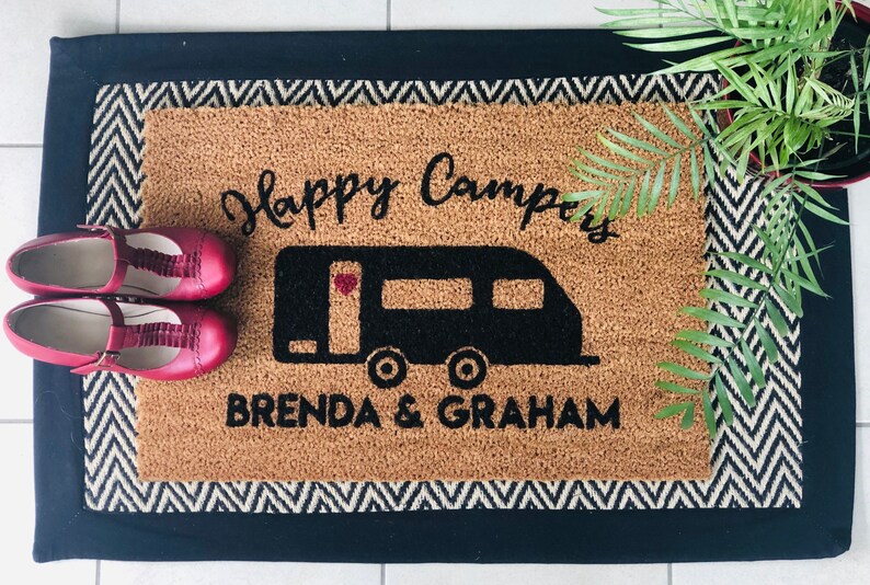 Personalised Happy Campers Caravan Coir Door Mat Etsy