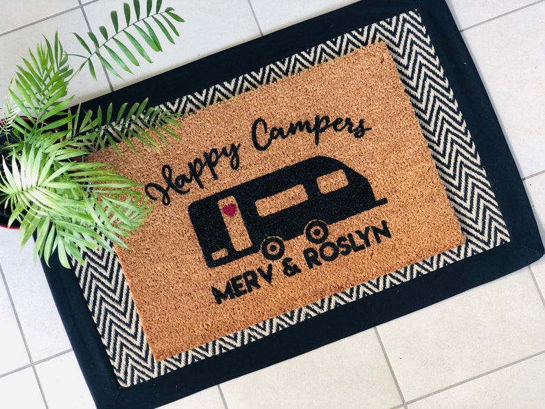 Personalised Happy Campers Caravan Coir Door Mat Etsy