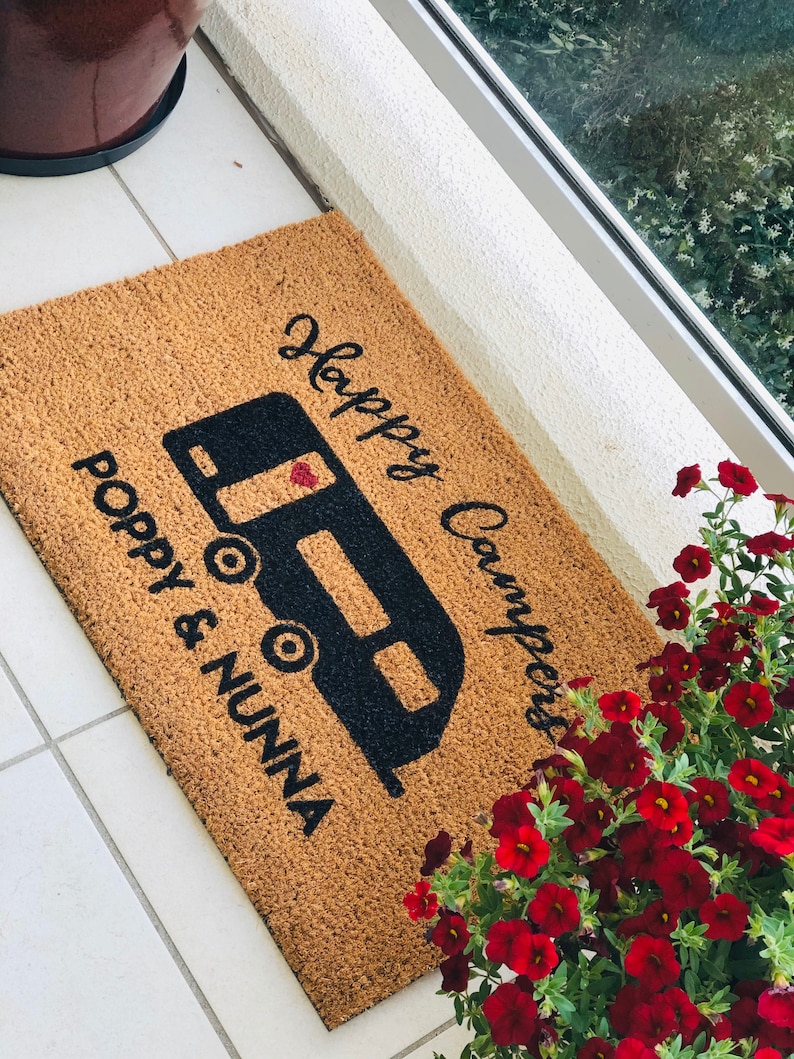 Personalised Happy Campers Caravan Coir Door Mat Etsy