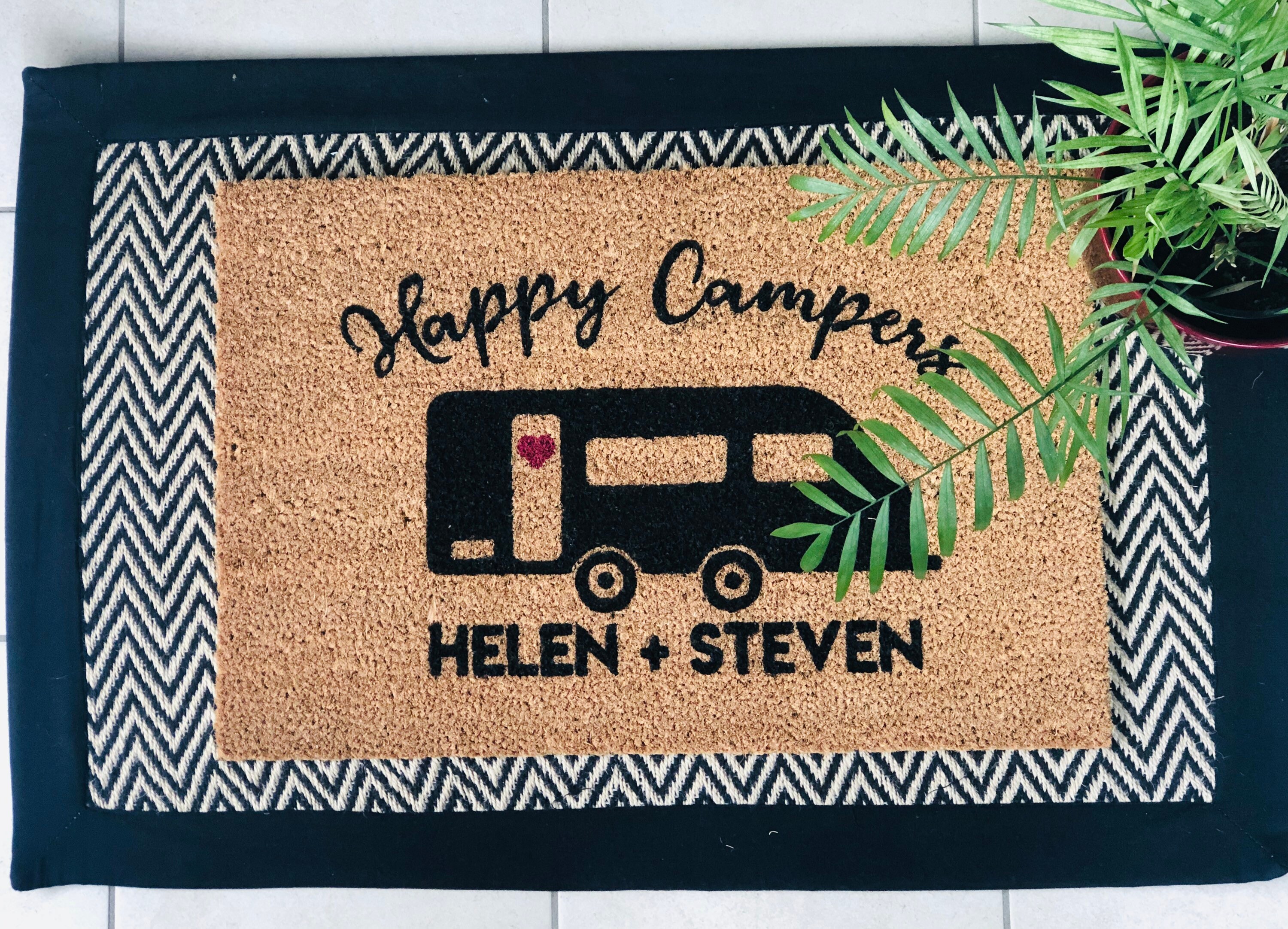 Personalised Happy Campers Caravan Coir Door Mat Etsy