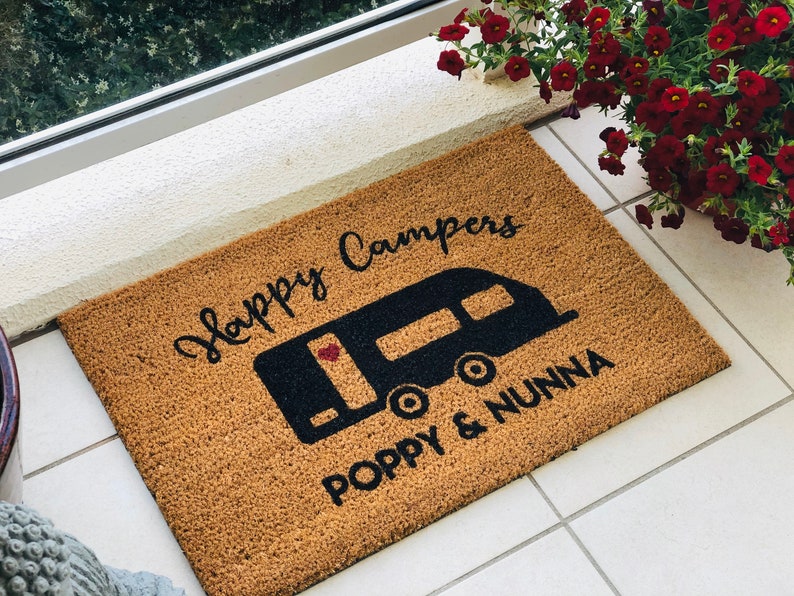 Personalised Happy Campers Caravan Coir Door Mat Etsy