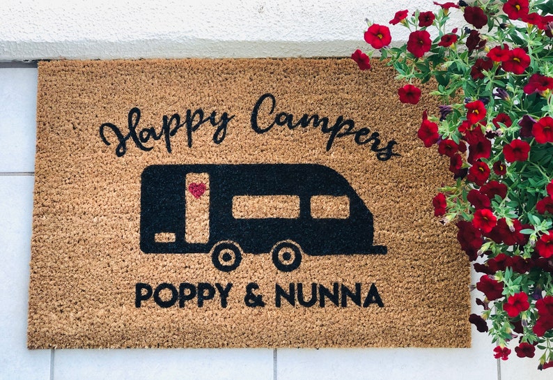 Personalised Happy Campers Caravan Coir Door Mat Etsy