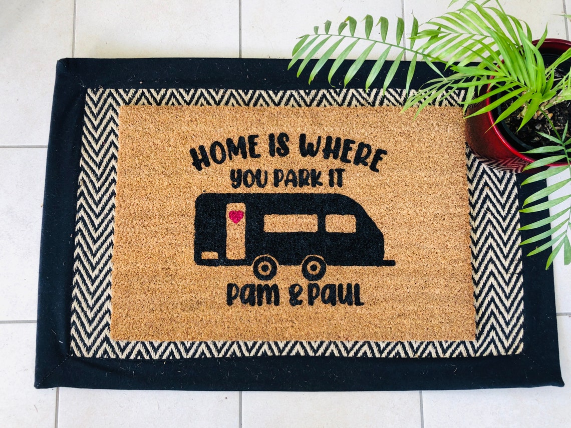 Personalised Happy Campers Caravan Coir Door Mat Etsy