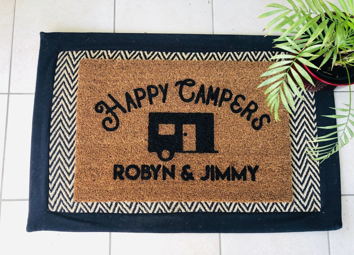 Personalised Happy Campers Coir Door Mat Camping Doormat Etsy