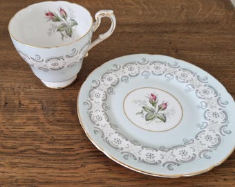 Vintage Paragon Fine Bone China Teacup and Saucer - Radstock Pattern, Patina Blue