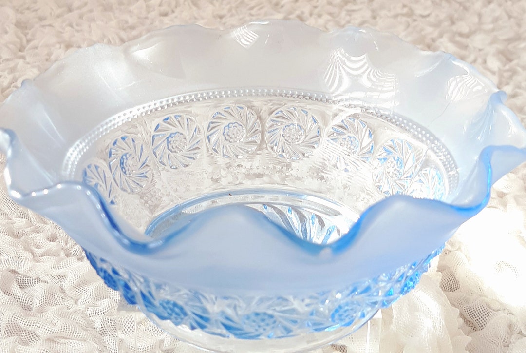 Prunt Vintage Blue Glass Bowl, Art Deco Davidson, Blackberry Prunt Bowl ...