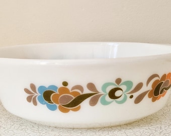 Vintage ovenschaal, wit met bloemen, ovenschaal,