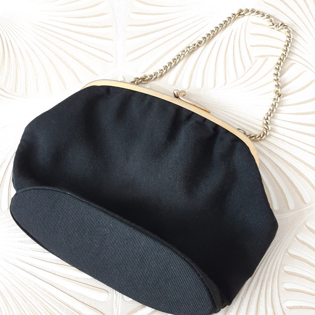 Vintage Black Bag Gold Chain Handle Small Purse Black Etsy