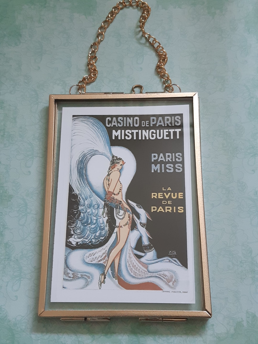 Gold Glass Hanging Frame 1930's Print Gold Metal Glass Etsy