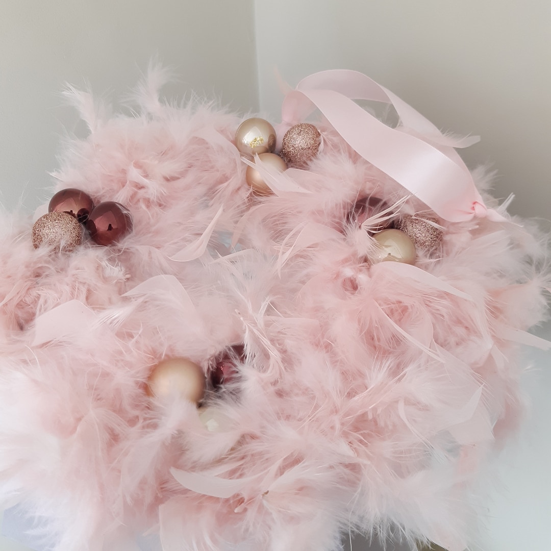 Feather Wreath Pink Feather Christmas Wreath Pink Christmas Etsy