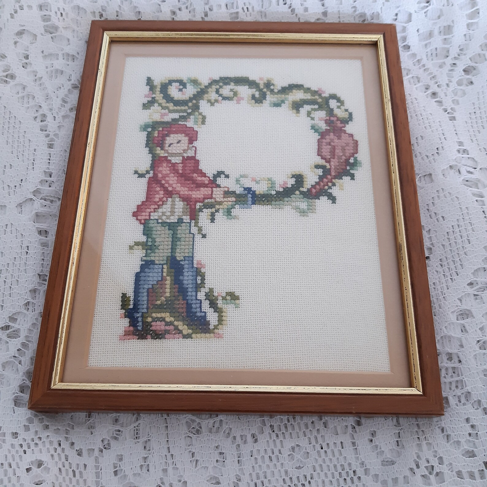 Vintage Cross Stitch Frame Cross Stitch Initial P Etsy