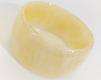 Bakelite Bracelet - Ultra Wide White/ Warm Translucent Pearl Marbled Polished Vintage Bakelite Bangle 1 7/16"