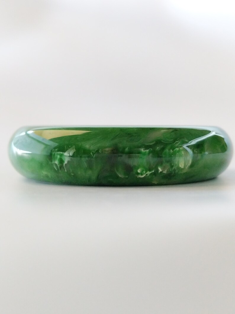 Bakelite Bracelet Emerald Green Marbled Chunky Polished Bakelite Bangle 34