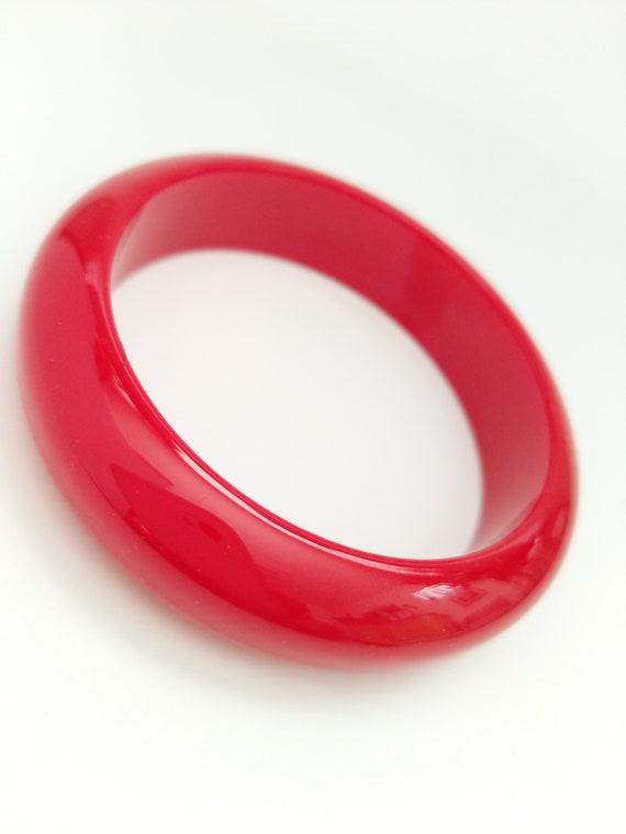 Bakelite Bracelet - Cherry Red Tall Dome Polished… - image 1