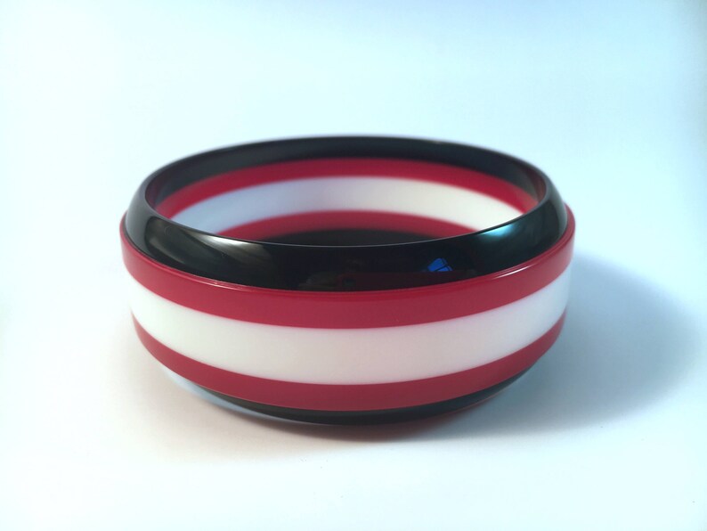 1 New Made Bakelite Bangle Black /& White Stripe Laminate Polished Bakelite Bracelet 1 116 Jesse Fowler Original Chunky Red