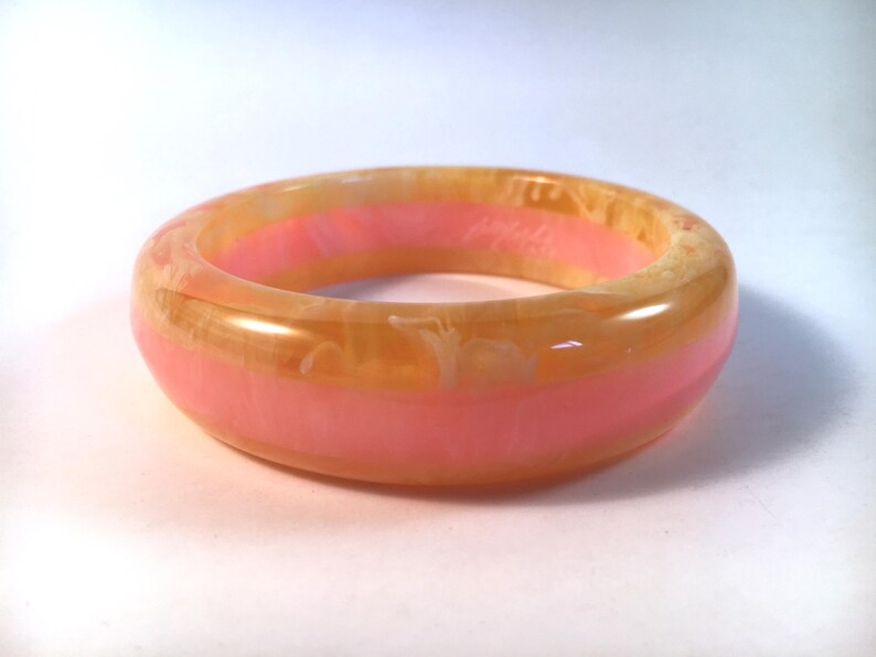 1 New Made Bakelite Bracelet Marigold /& Pale Pink Laminate Stripe Jesse Fowler Original Polished Bakelite Catalin Bangle 34the I rr