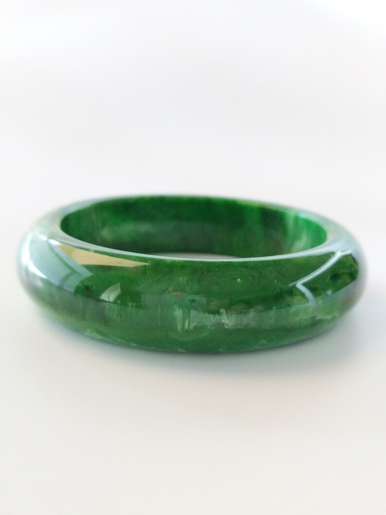 Bakelite Bracelet Emerald Green Marbled Chunky Polished Bakelite Bangle 34