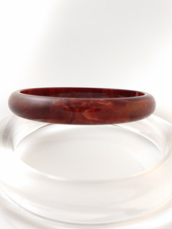 Bakelite Bracelet - Oxblood Red and White Marbled… - image 5