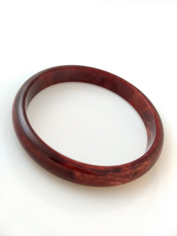 Bakelite Bracelet - Oxblood Red and White Marbled… - image 1