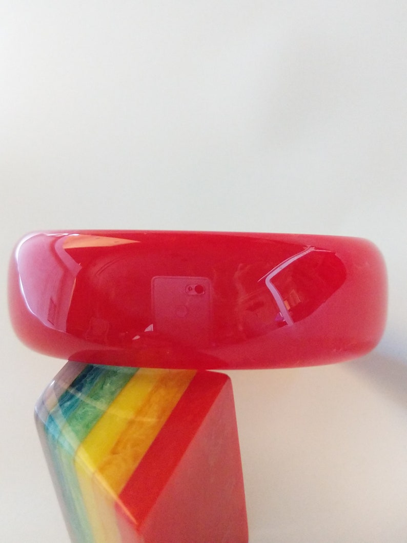 Bakelite Bracelet Chunky Red with Pink Marblette Vintage Polished Catalin Bakelite Bangle 78