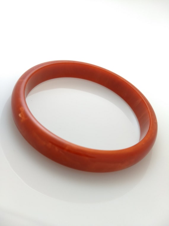 Bakelite Bracelet - Brick Red and White Marbled P… - image 1