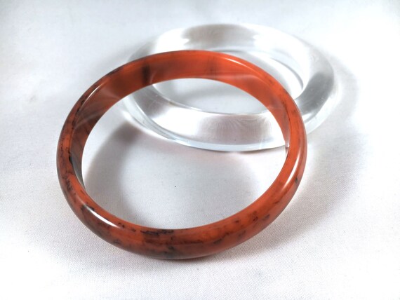 Vintage Bakelite Bangle - Coral Orange and Black … - image 6