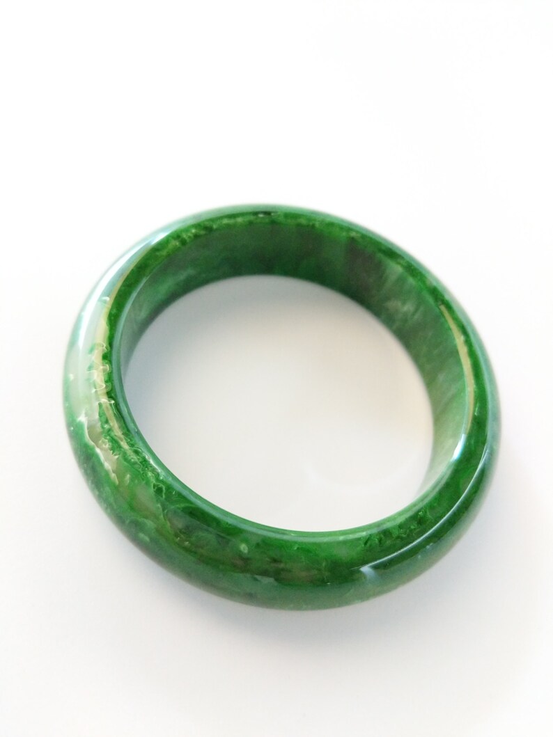Bakelite Bracelet Emerald Green Marbled Chunky Polished Bakelite Bangle 34