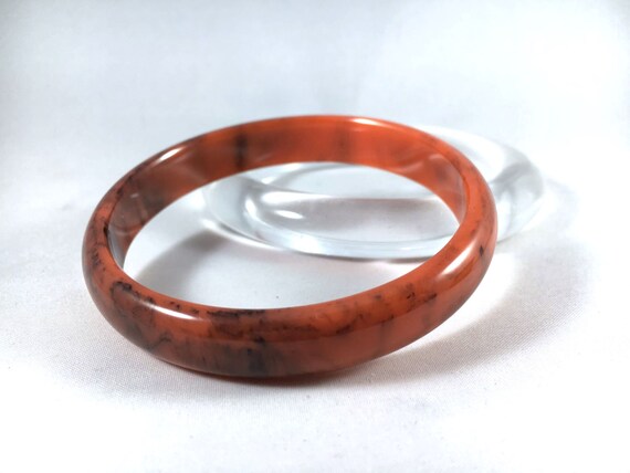 Vintage Bakelite Bangle - Coral Orange and Black … - image 4