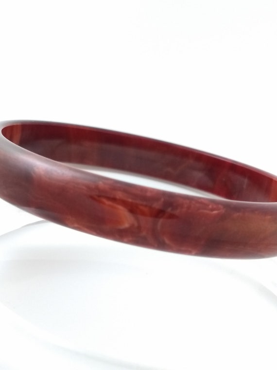 Bakelite Bracelet - Oxblood Red and White Marbled… - image 6