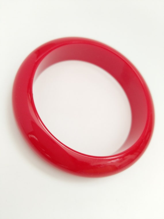 Bakelite Bracelet - Cherry Red Tall Dome Polished… - image 2