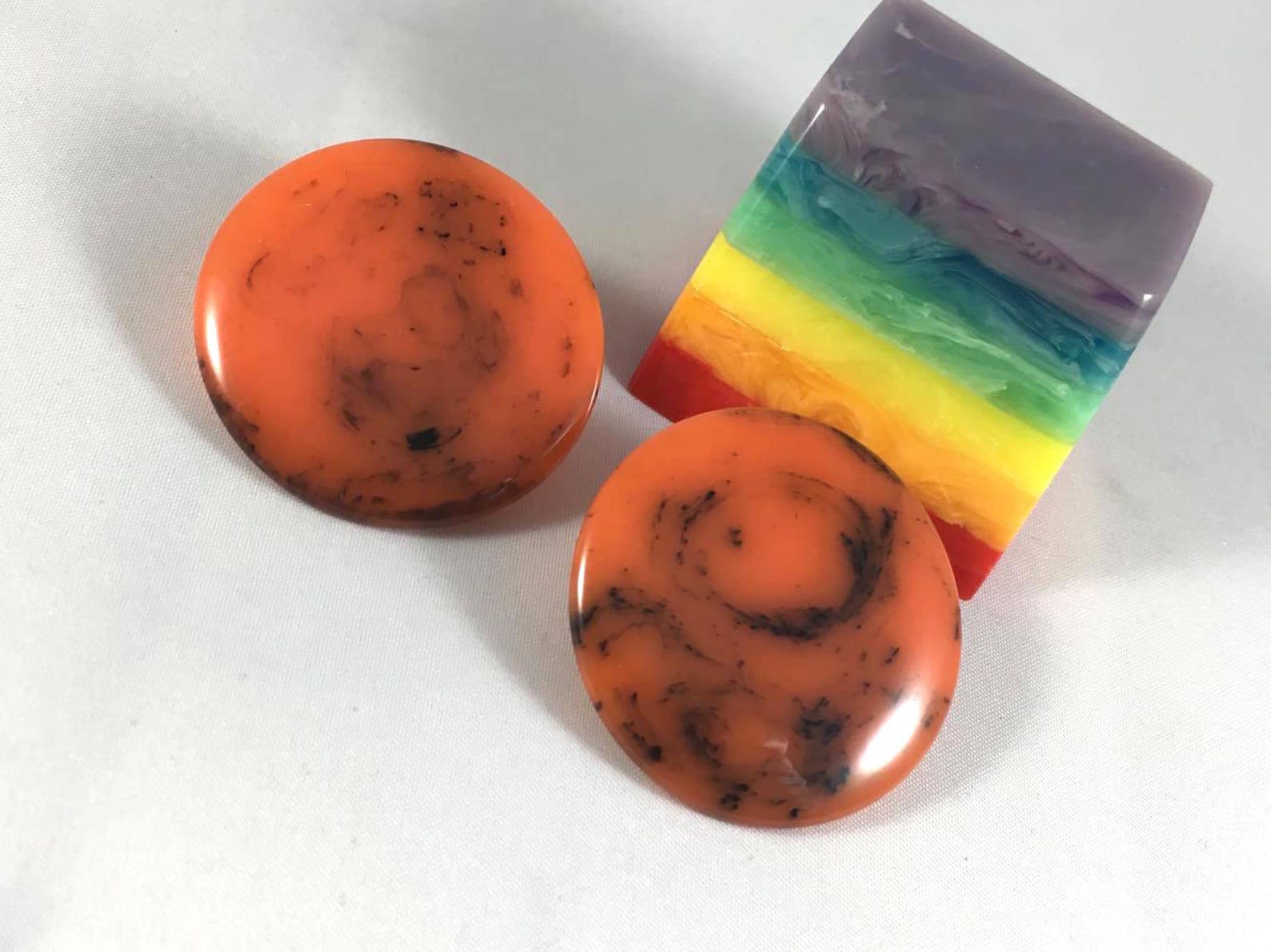 Vintage Bakelite Earrings Giant Button Disc Citrus Orange & - Etsy