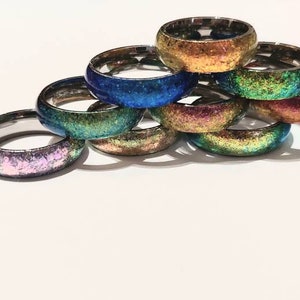 Celestial Dragon Scales Iridescent Stainless Steel and UV Resin Rings - Whole Sizes 3-16