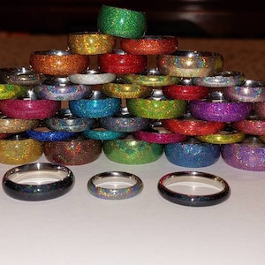 Holographic Stainless Steel and UV Resin Rings - Whole Sizes 3 - 16