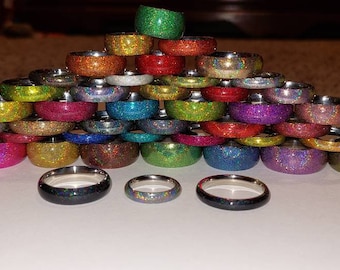 Holographic Stainless Steel and UV Resin Rings - Whole Sizes 3 - 16