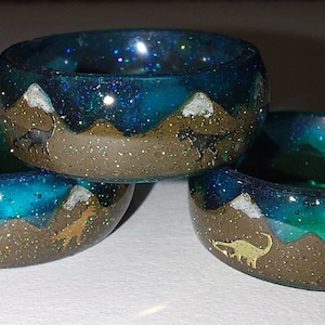 Dinosaur Mountain UV Resin and Glitter Rings - Whole Sizes 4-17
