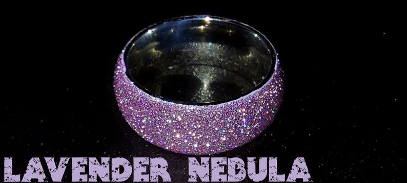 Stellar Glitz Holographic Reflective Glitter Stainless Steel and UV Resin Rings - Whole Sizes 3-16 Lavender Nebula