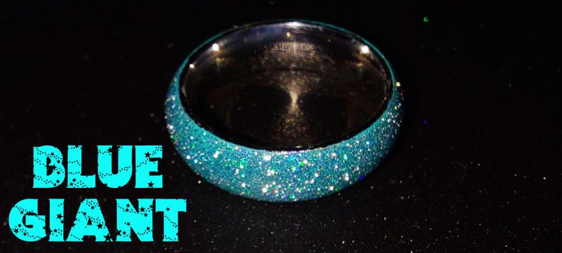 Stellar Glitz Holographic Reflective Glitter Stainless Steel and UV Resin Rings - Whole Sizes 3-16 Blue Giant