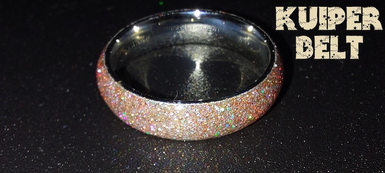 Stellar Glitz Holographic Reflective Glitter Stainless Steel and UV Resin Rings - Whole Sizes 3-16 Kuiper Belt