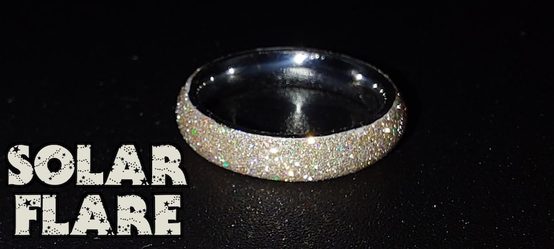 Stellar Glitz Holographic Reflective Glitter Stainless Steel and UV Resin Rings - Whole Sizes 3-16 Solar Flare