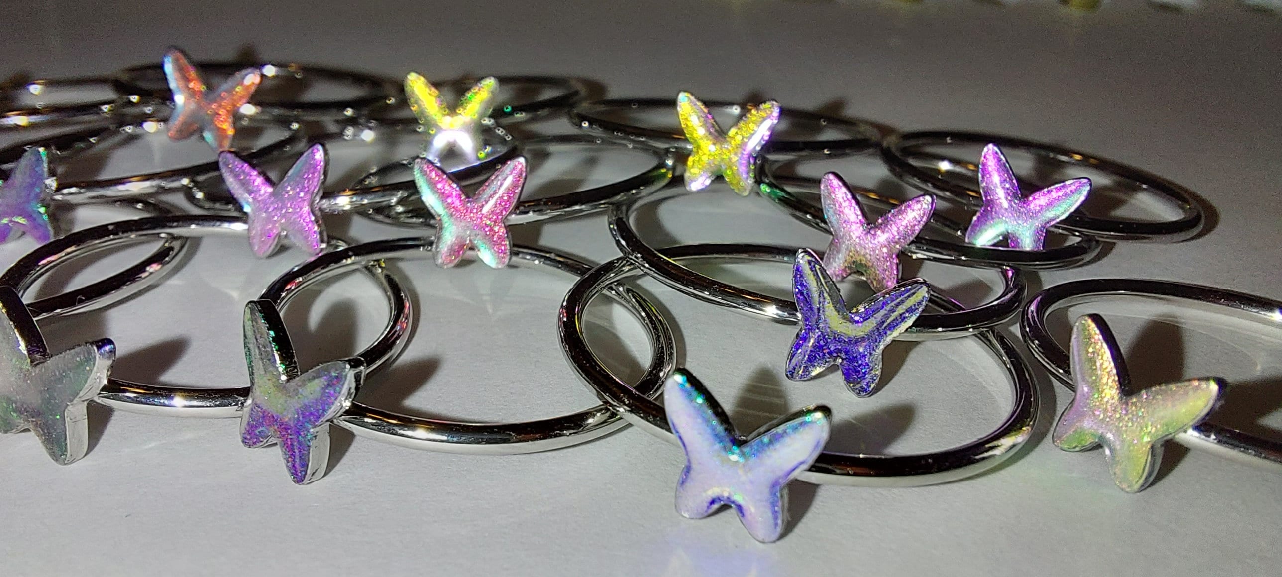 Iridescent Butterfly Stainless Steel Color-shifting Glitter Rings - Whole Size 5-10