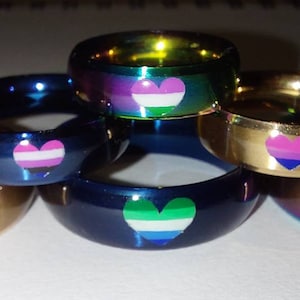 LGBTQ Heart Flag Cat&#39;s Eye Effect Ring, Whole Sizes 3-16 - Gay, Lesbian, Bisexual, Pansexual, Transgender, Aromantic, Nonbinary, and More!