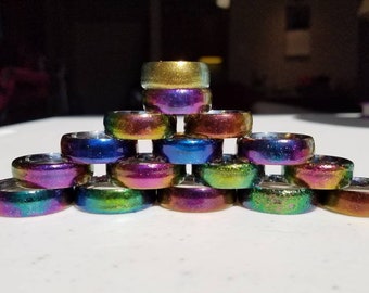 Dragon Scale Imitation Dichroic Glass Color Shifting Stainless Steel and UV Resin Rings - Whole Sizes 3-16