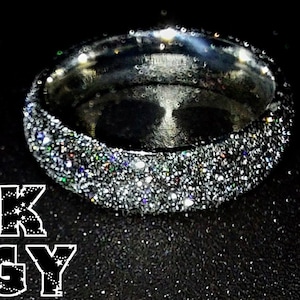 Stellar Glitz Holographic Reflective Glitter Stainless Steel and UV Resin Rings - Whole Sizes 3-16 Dark Energy